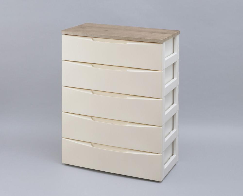 デザインウッドトップチェスト　ＤＷ－７２５　幅７３ｃｍ　５段　アイボリー