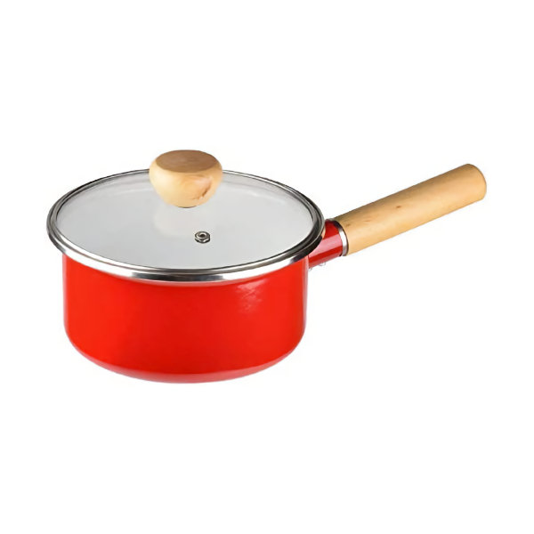 パール金属　アミュレット　ホーローガラス蓋片手鍋　１６ｃｍ　レッド