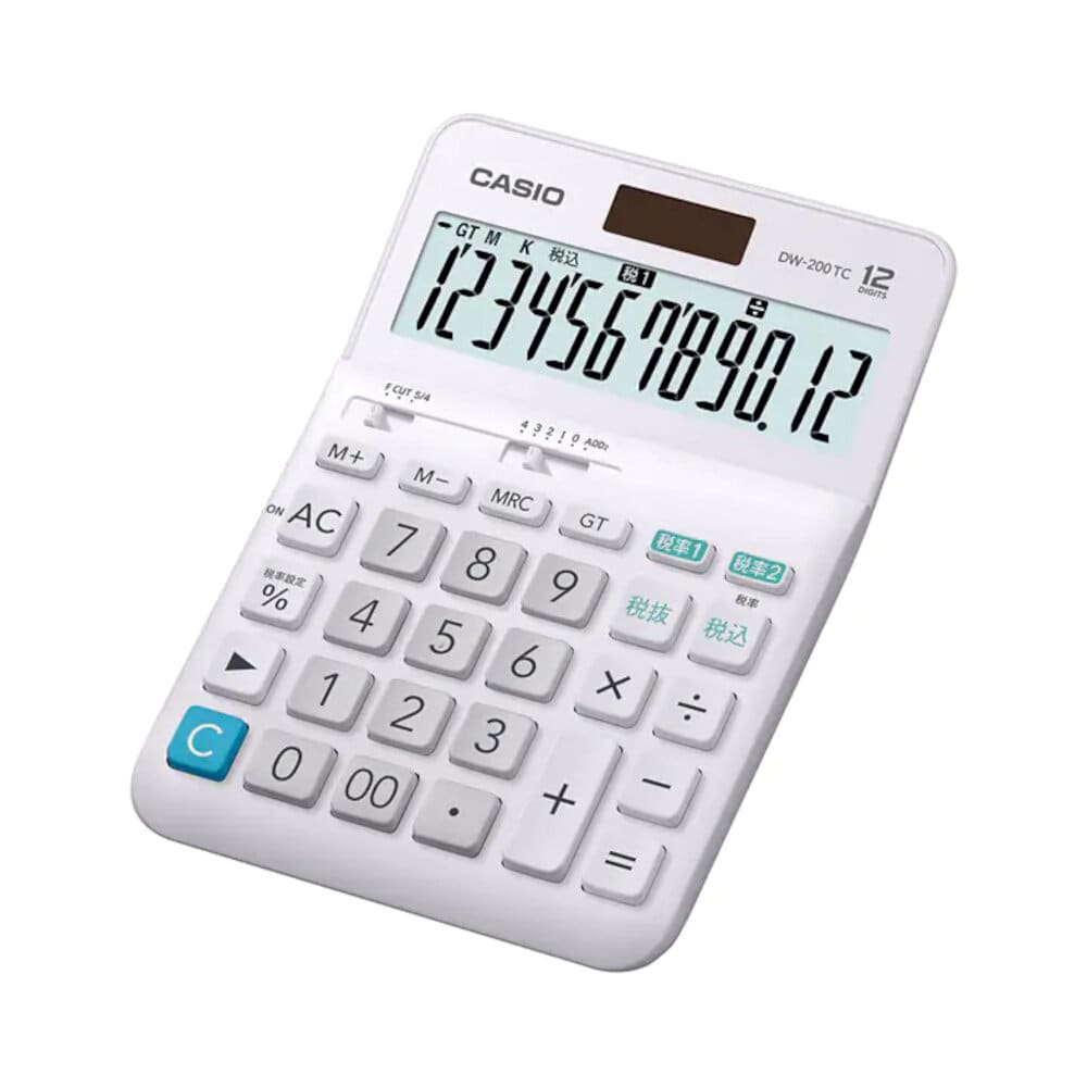 カシオ　電卓　デスクタイプ　１２桁　Ｗ税率　ホワイト　ＤＷ－２００ＴＣ－Ｎ