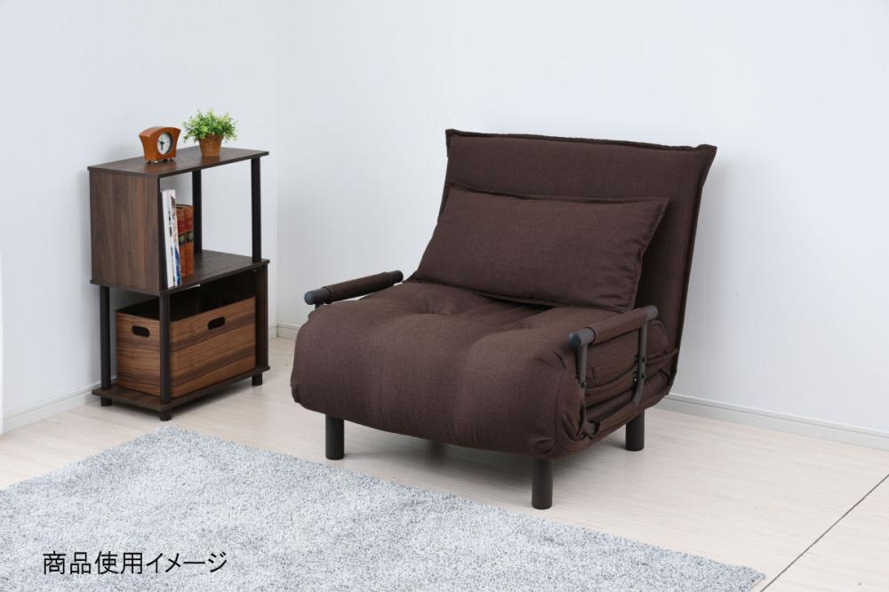 山善　１人掛けソファベッド　クッション付き　ブラウン