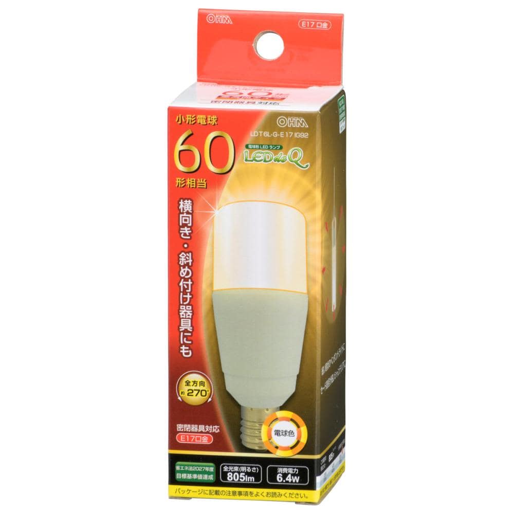 ＬＥＤ電球　Ｔ　Ｅ１７　６Ｗ　電球色　　６０Ｗ形
