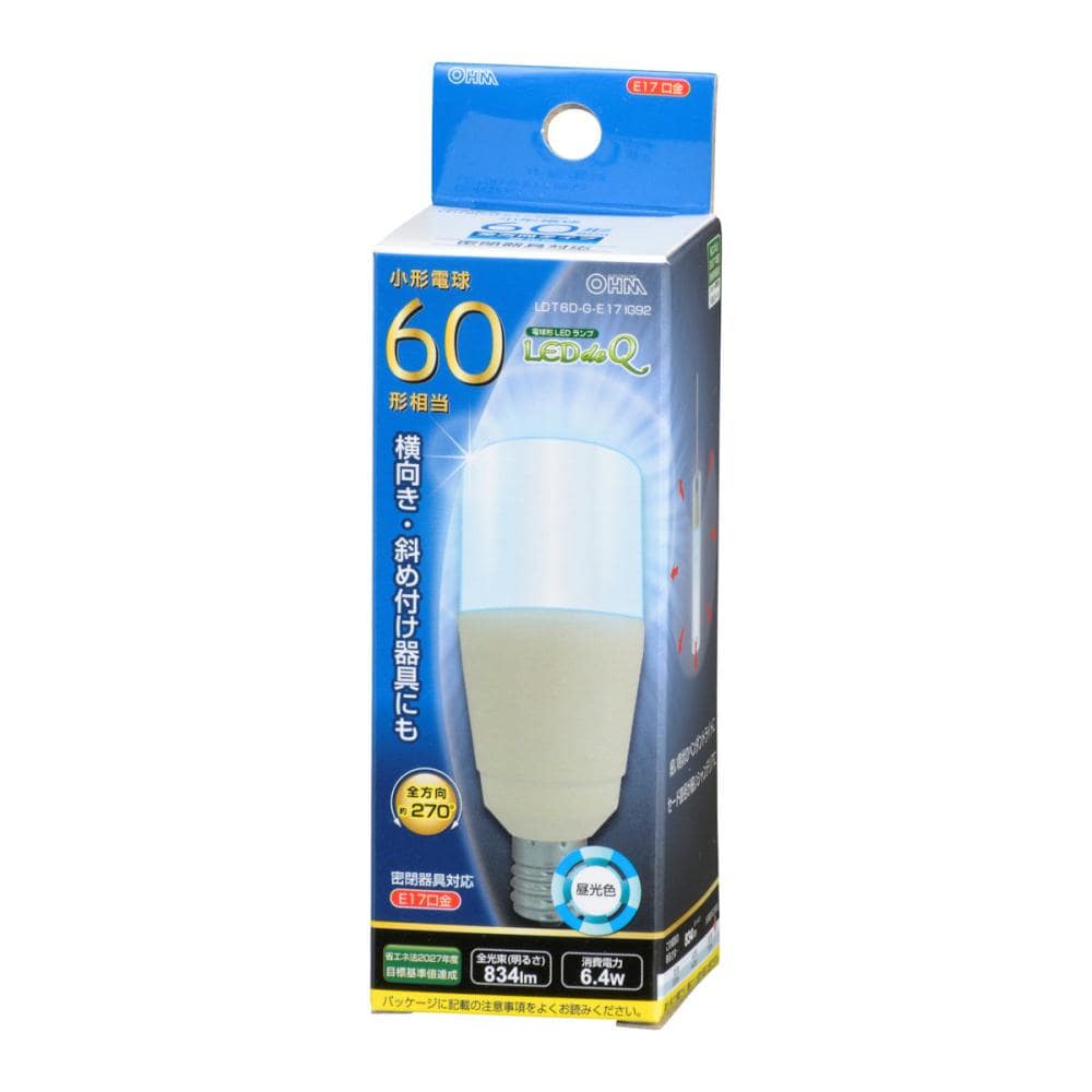 ＬＥＤ電球　Ｔ　Ｅ１７　６Ｗ　昼光色　　６０Ｗ