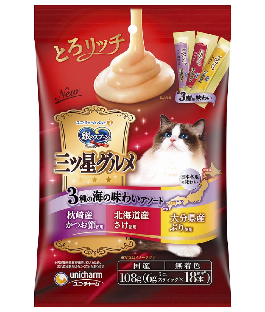 ユニ・チャーム　三ツ星おやつ　とろり３種アソート　かつお節・さけ・ぶり　１０８ｇ