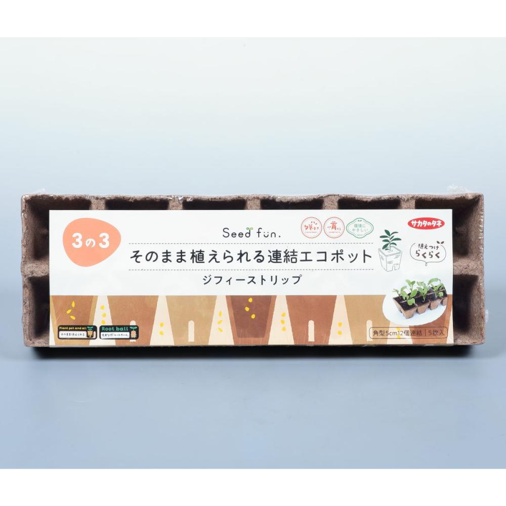 サカタのタネ　そのまま植えられるエコポット　ジフィーストリップ角型５ｃｍ　１２個連結　５枚入り