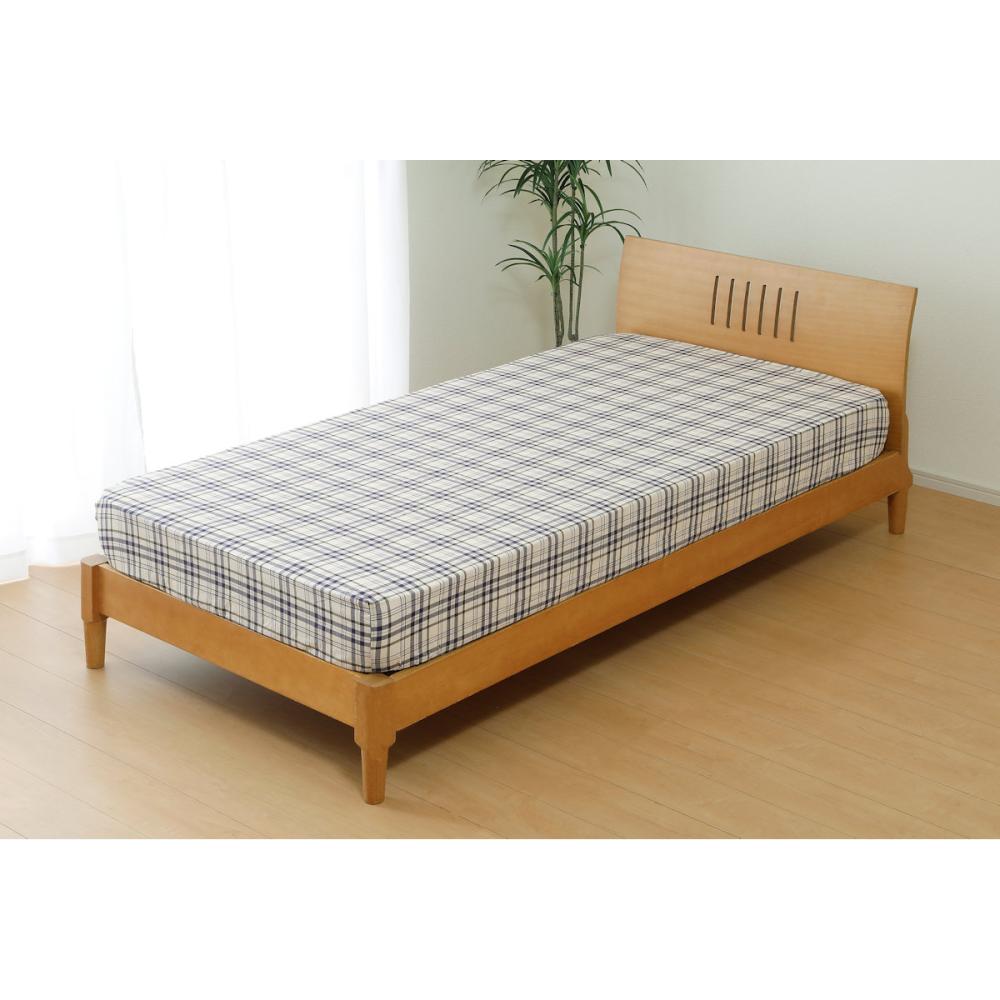 綿先染めボックスシーツ　ブルー　シングル　１００×２００×厚み３８ｃｍ