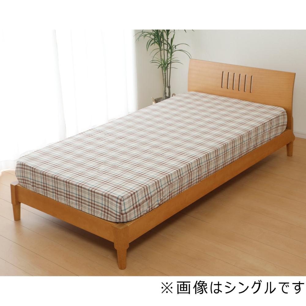 綿先染めボックスシーツ　ブラウン　セミダブル　１２０×２００×厚み３８ｃｍ