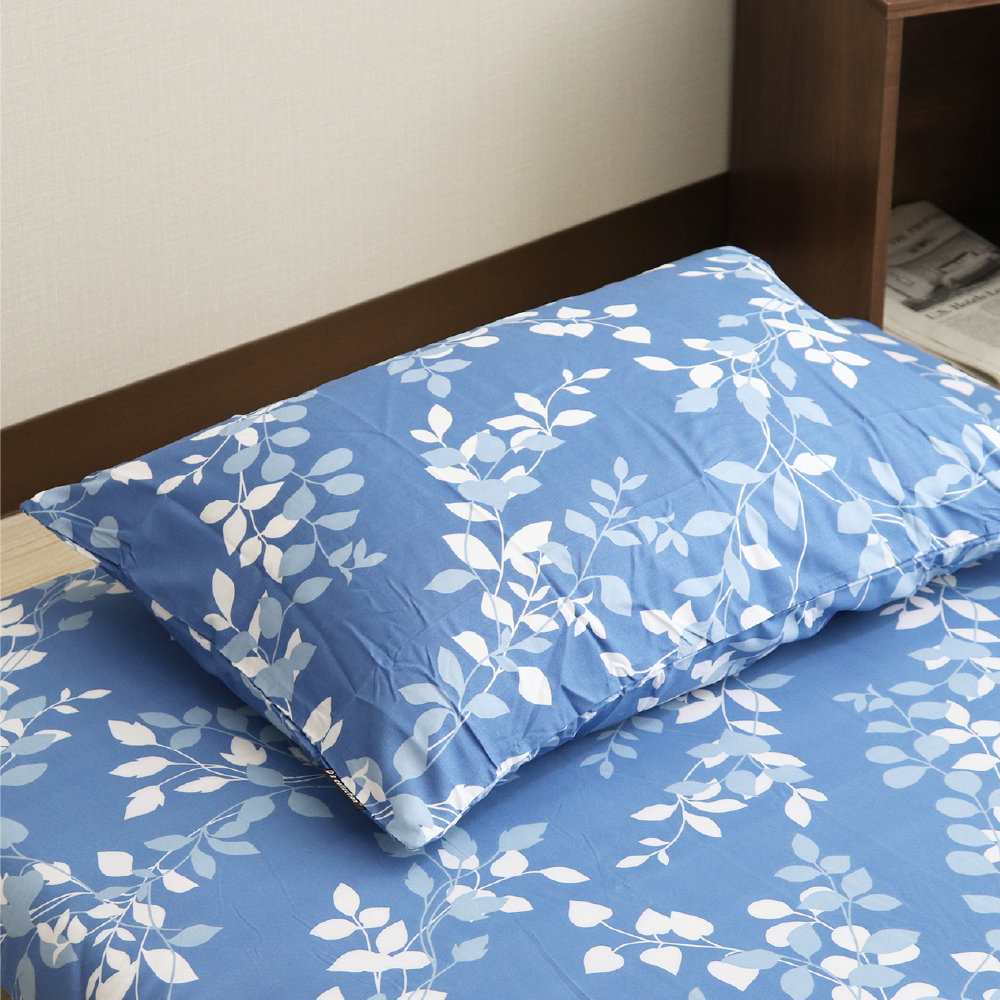 枕カバー　リーフ　ネイビー　３５×５０ｃｍ