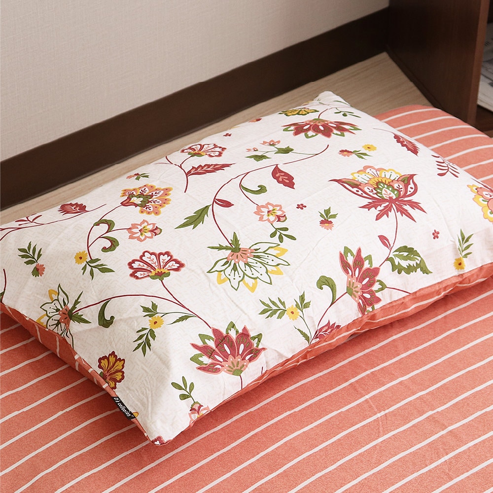 枕カバー　更紗ボーダー　ピンク　３５×５０ｃｍ