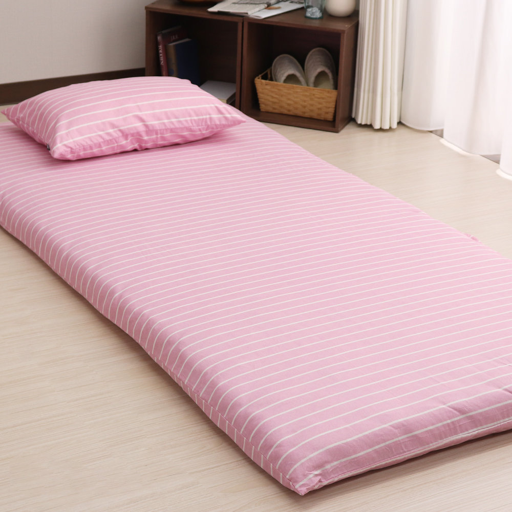 敷布団カバー　幾何ボーダー　ピンク　シングルロング　１０５×２１５ｃｍ