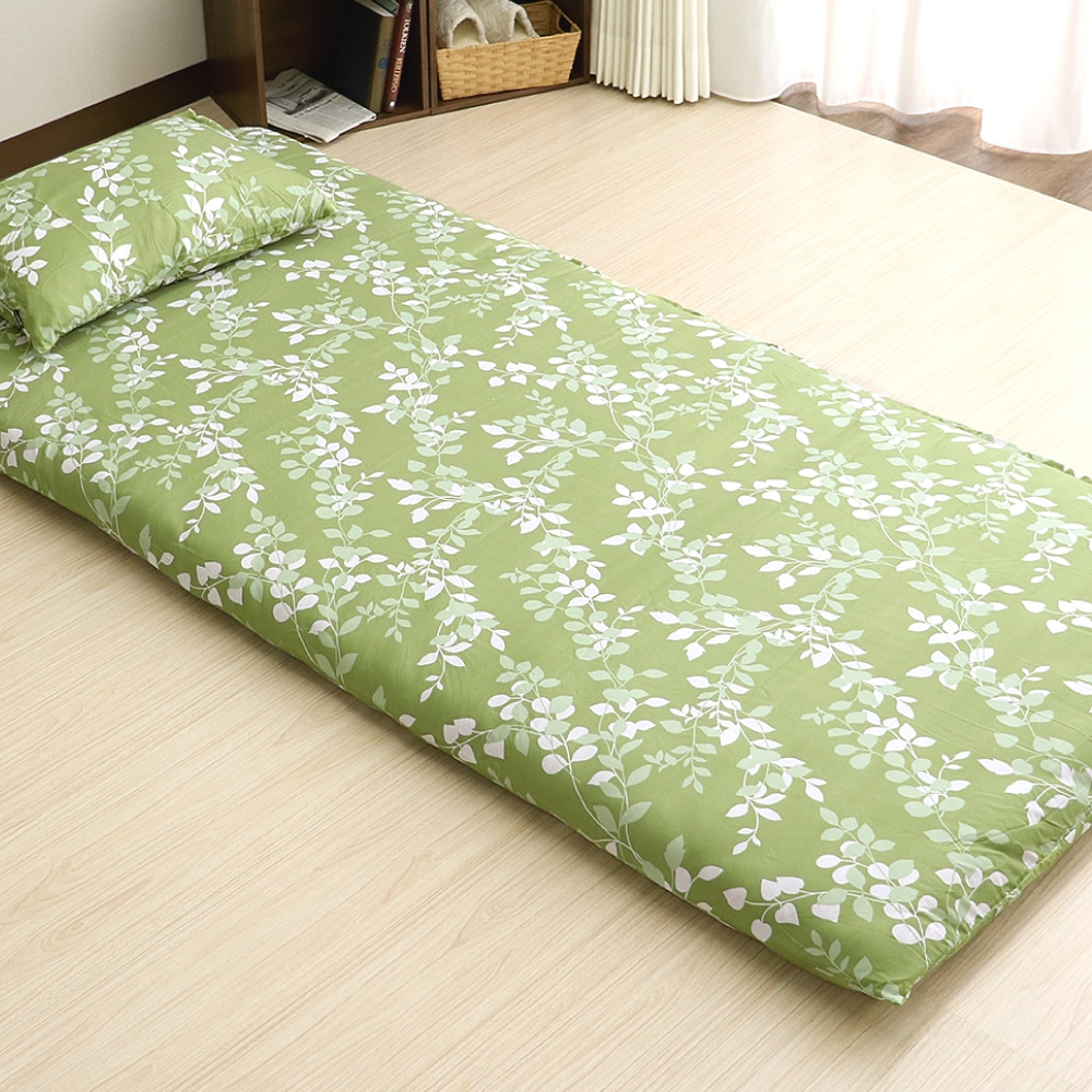 敷布団カバー　リーフ　グリーン　シングルロング　１０５×２１５ｃｍ