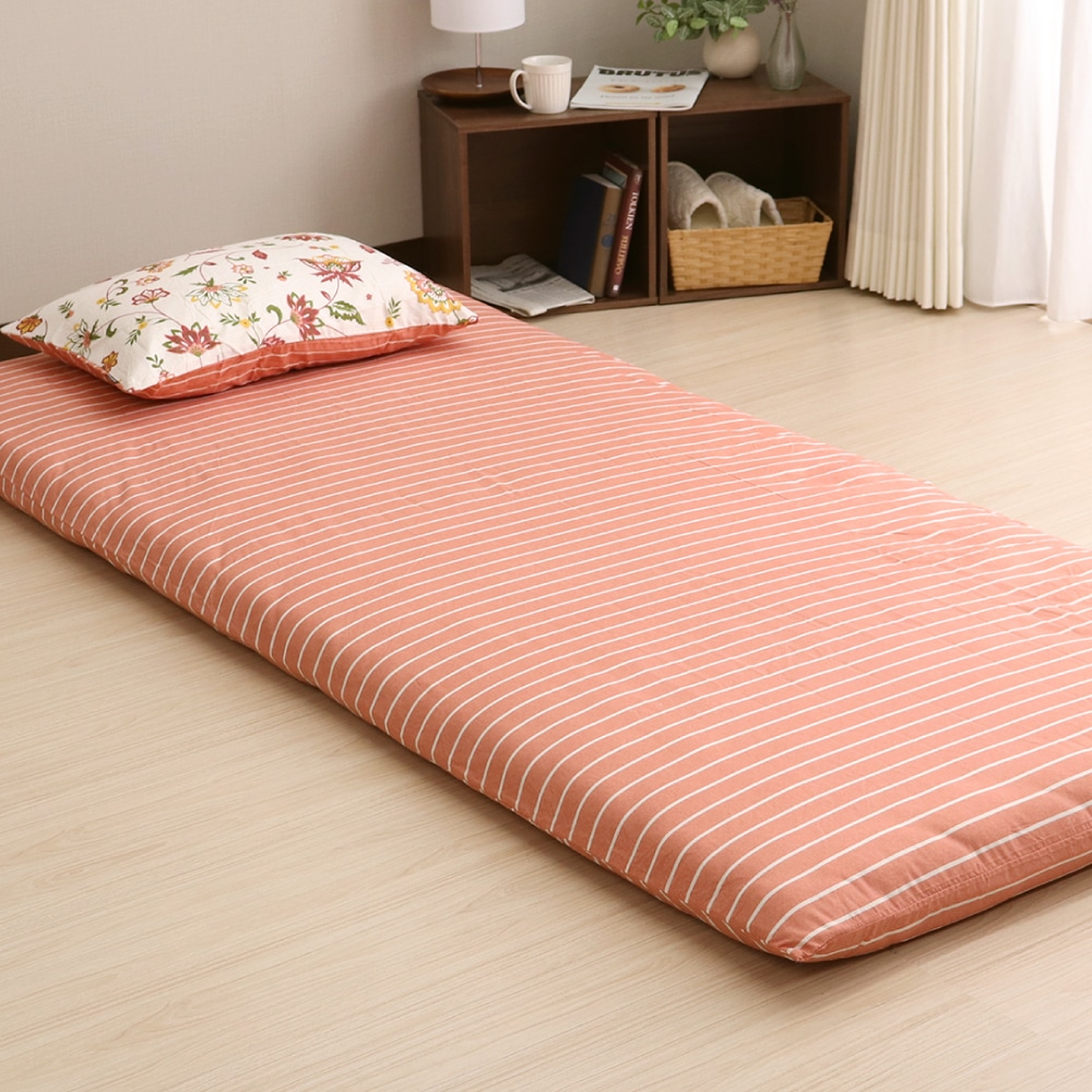 敷布団カバー　更紗ボーダー　ピンク　シングルロング　１０５×２１５ｃｍ