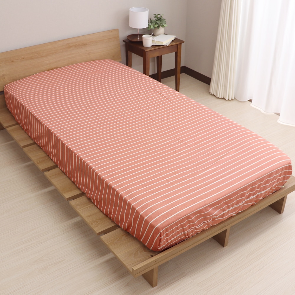 ＢＯＸシーツ　更紗ボーダー　ピンク　ダブル　１４０×２００×マチ３８ｃｍ