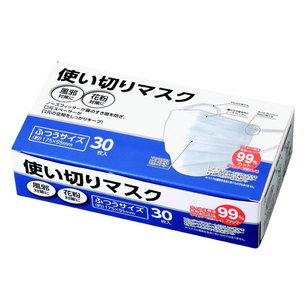 使い切りマスク　ふつうサイズ　３０枚入り