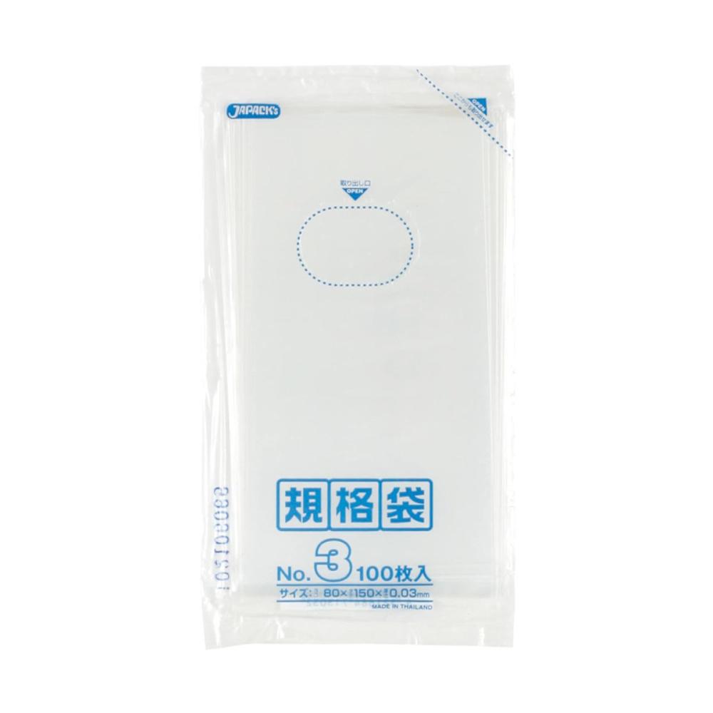 ジャパックス　ＬＤ　規格袋　０３号　０．０３ｍｍ厚　１００枚入り　Ｋ－０３