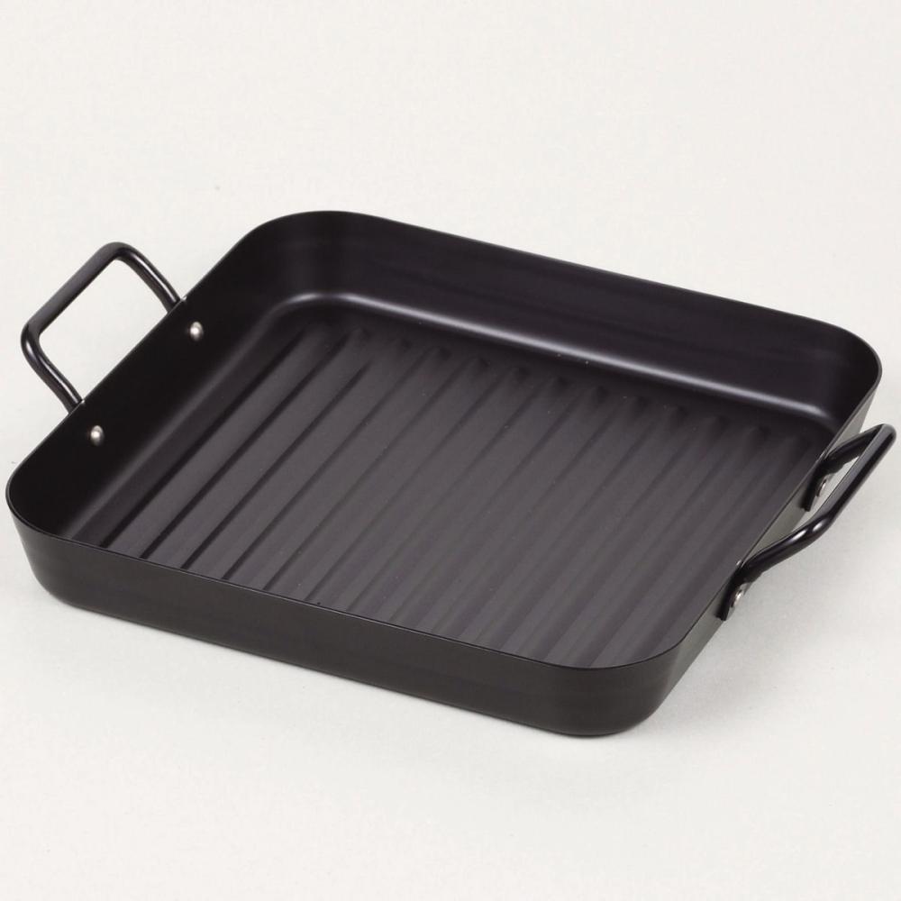 パール金属　ＩＨでもガスでも使える　鉄製角型プレート　ウェーブ