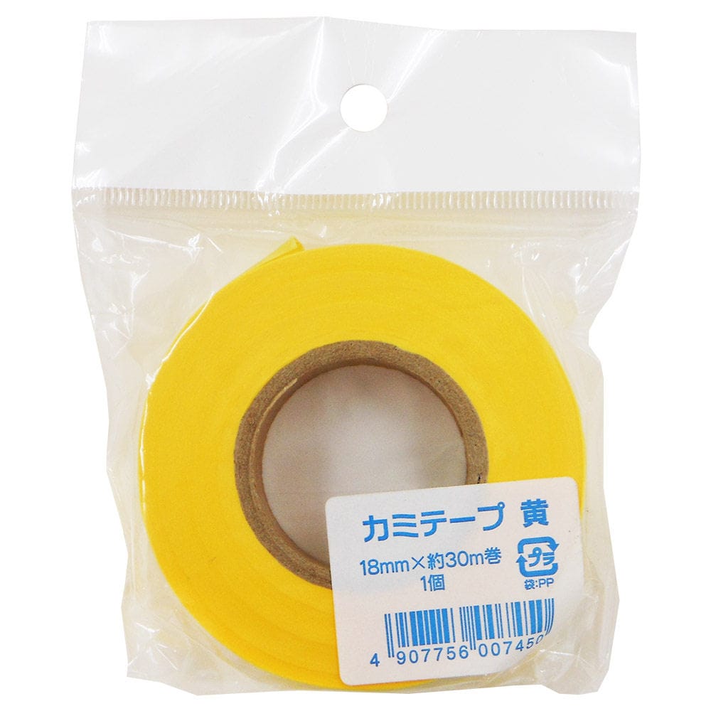 エヒメ紙工　紙テープ　幅１８ｍｍ×３０ｍ巻　黄