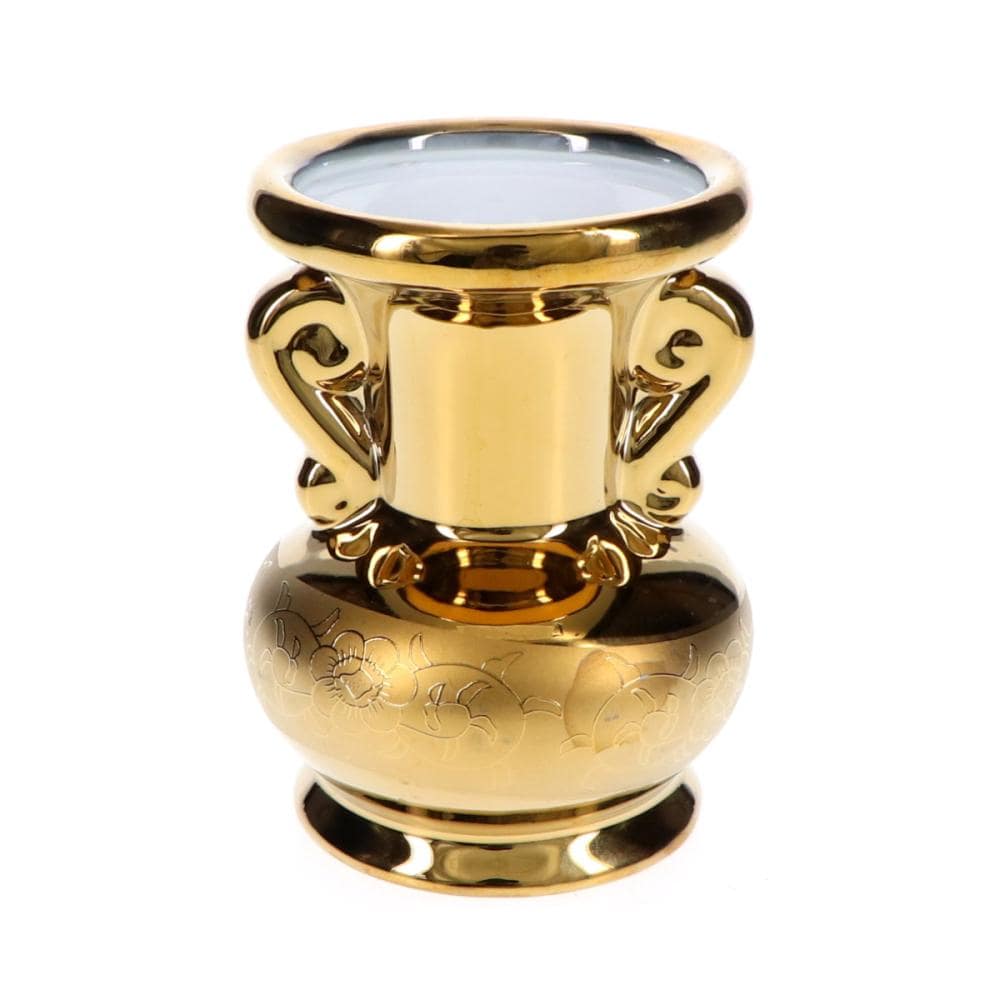 静岡木工　仏具　金唐草　仏花瓶　４寸