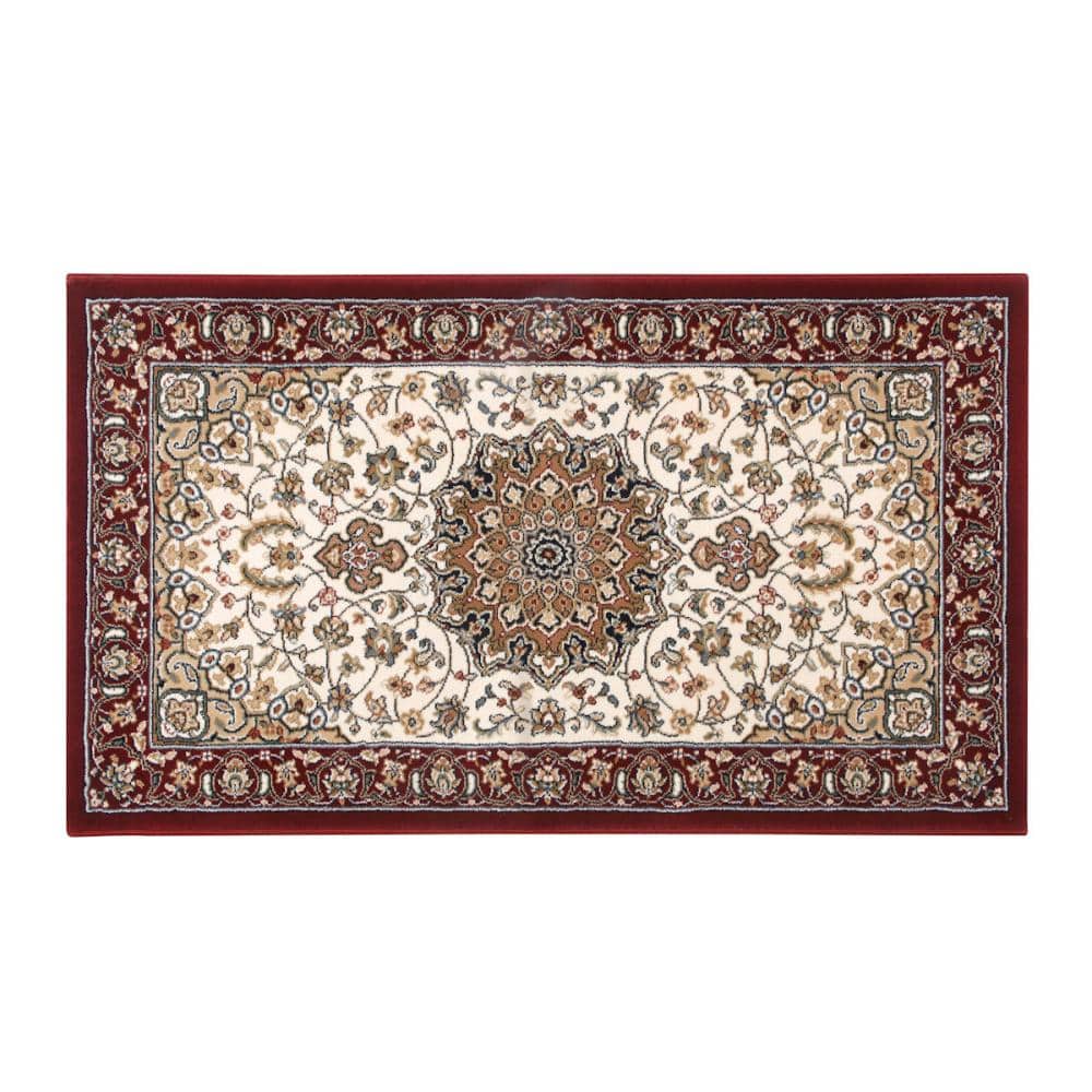 アテーナライフ　ベルギー製　ウィルトン玄関マット　ダビンチ　メダリオン　レッド　７０×１２０ｃｍ