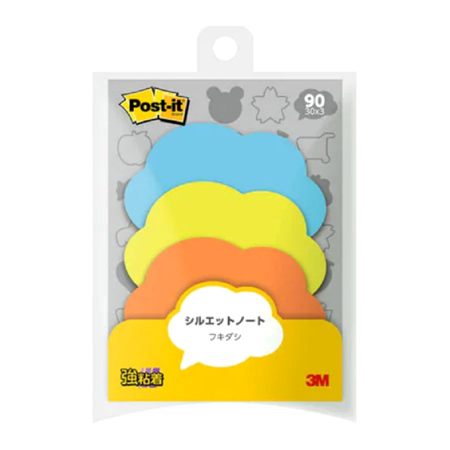 ポストイット　シルエットノート強粘着　フキダシ　３色×３０枚入り