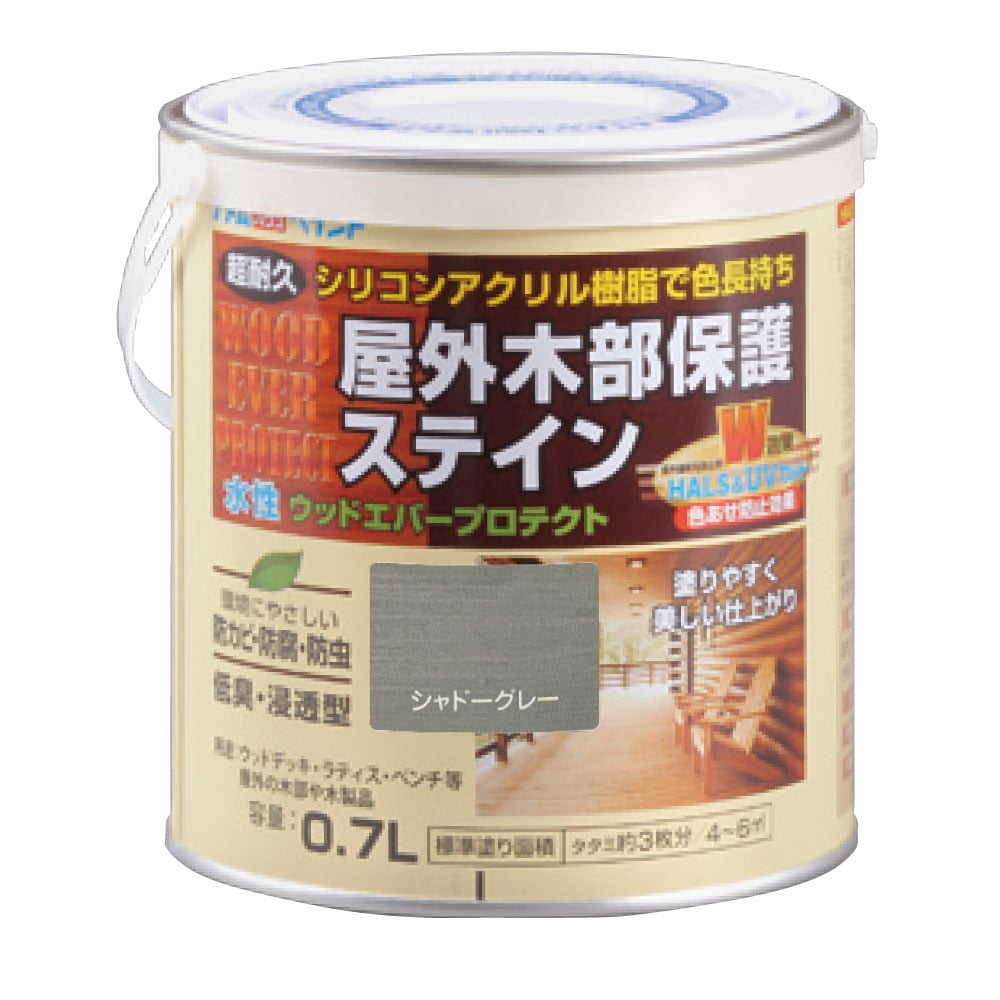 アトムハウスペイント　ウッドエバープロテクト　水性　木部保護塗料　（木部着色塗料）　シャドーグレー　０．７Ｌ