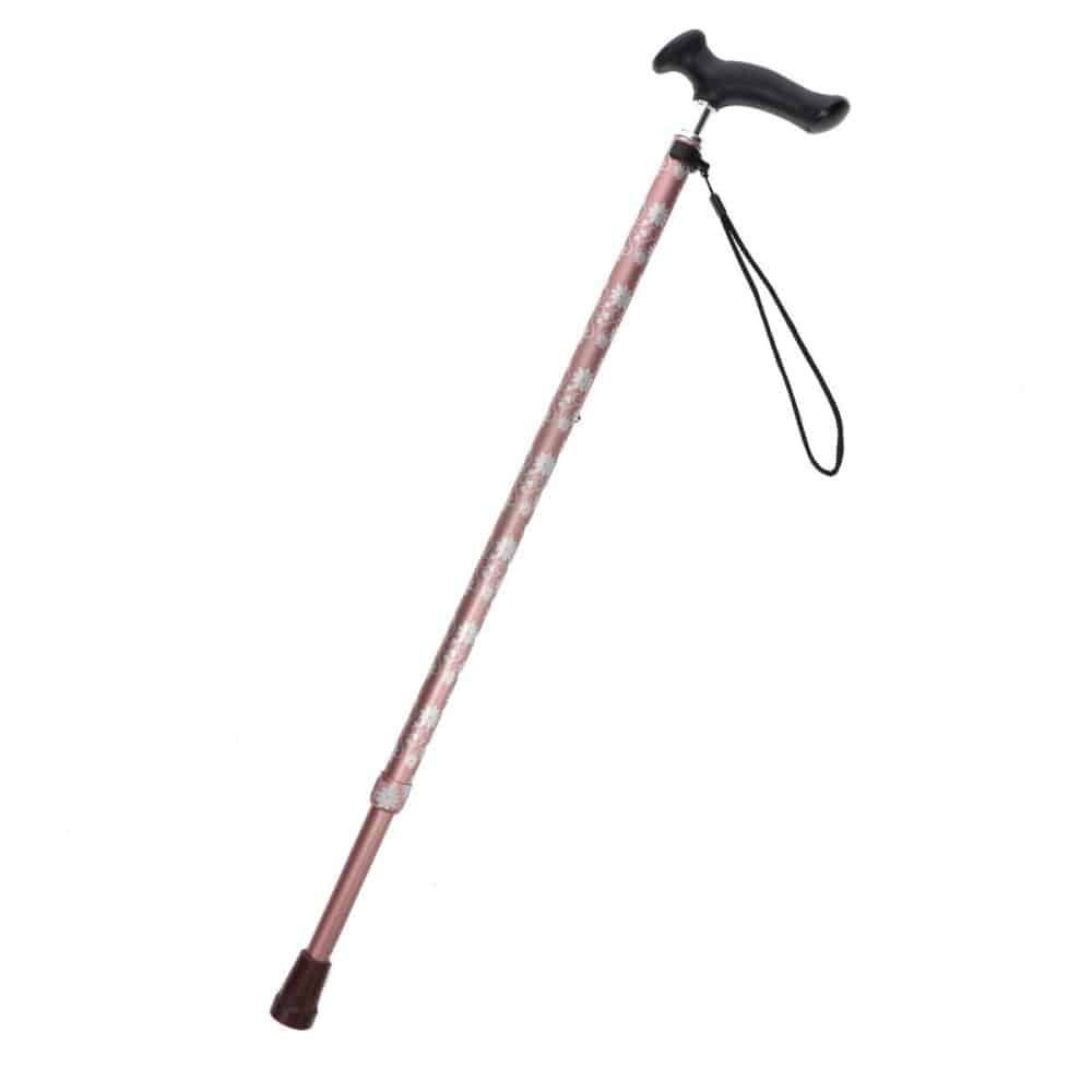 Ｌ’ＣＲＥＳＴ（ルクレスト）　アルミ製　伸縮ステッキ　花柄　ピンク