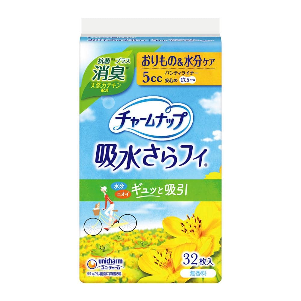 チャームナップ　吸収サラフィ　パンティライナー　おりもの＆水分ケア５ｃｃ　消臭タイプ　３２枚入