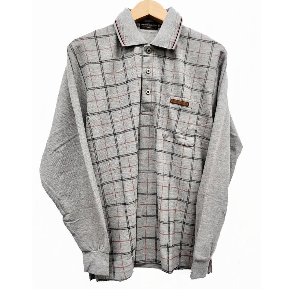 Ｋ－ＳＷＩＳＳ　長袖ポロシャツ　ＣＶＣ鹿の子生地　チェックグレー　Ｍ