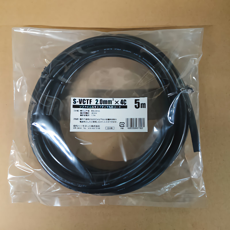 協和ハーモネット　ソフトビニルキャブタイヤ丸型コード　Ｓ－ＶＣＴＦ２．０ＳＱ　４Ｃ　５ｍ　黒