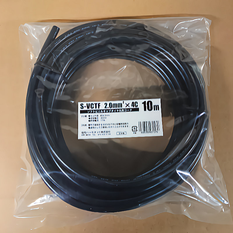 協和ハーモネット　ソフトビニルキャブタイヤ丸型コード　Ｓ－ＶＣＴＦ２．０ＳＱ　４Ｃ　１０ｍ　黒