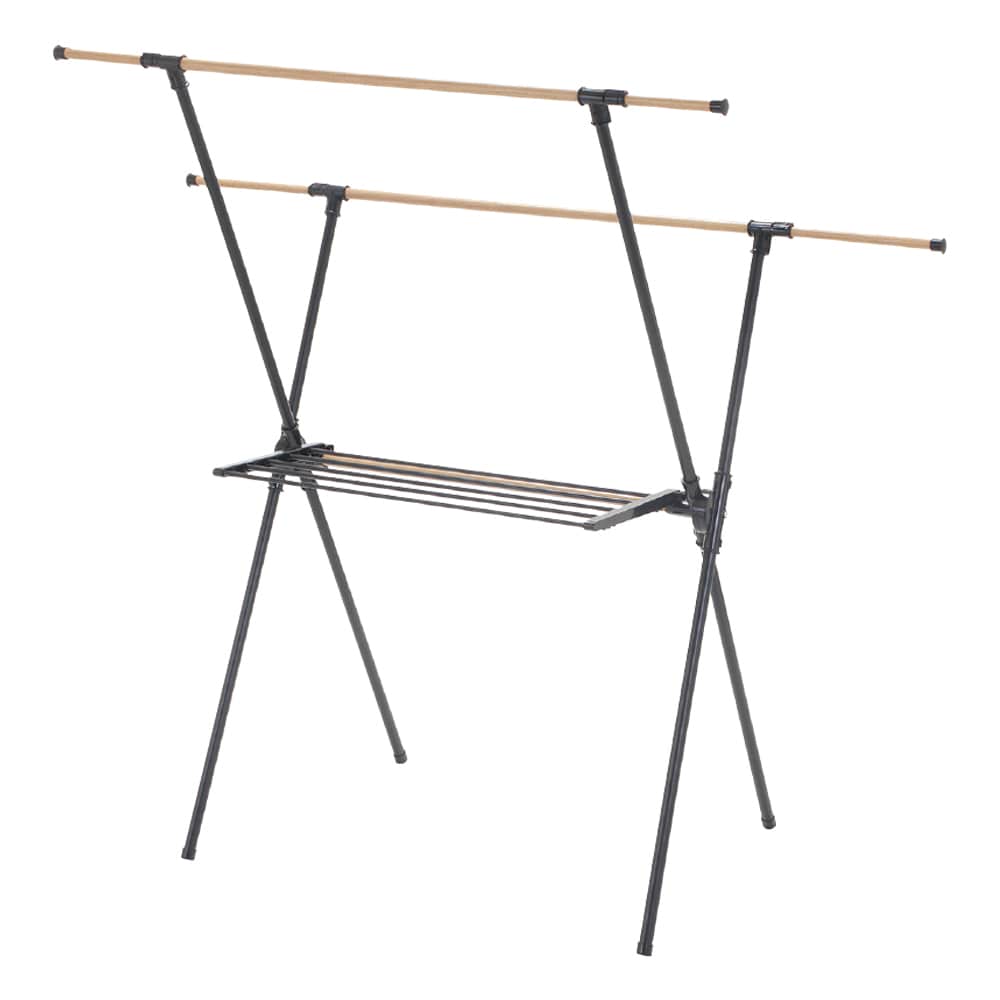 アテーナライフ　伸縮Ｘ型室内物干し　タオル掛け付き　黒木目調　０３－０１３Ｓ