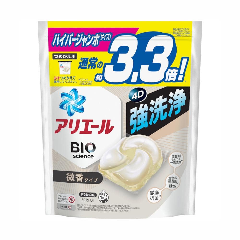 Ｐ＆Ｇ　アリエールＢＩＯ　ジェルボール４Ｄ　微香　詰め替え用　ハイパージャンボ　３９個入り