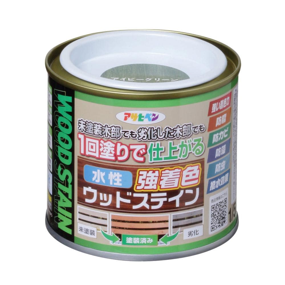 アサヒペン　水性強着色ウッドステイン　アイビーグリーン　１／５Ｌ
