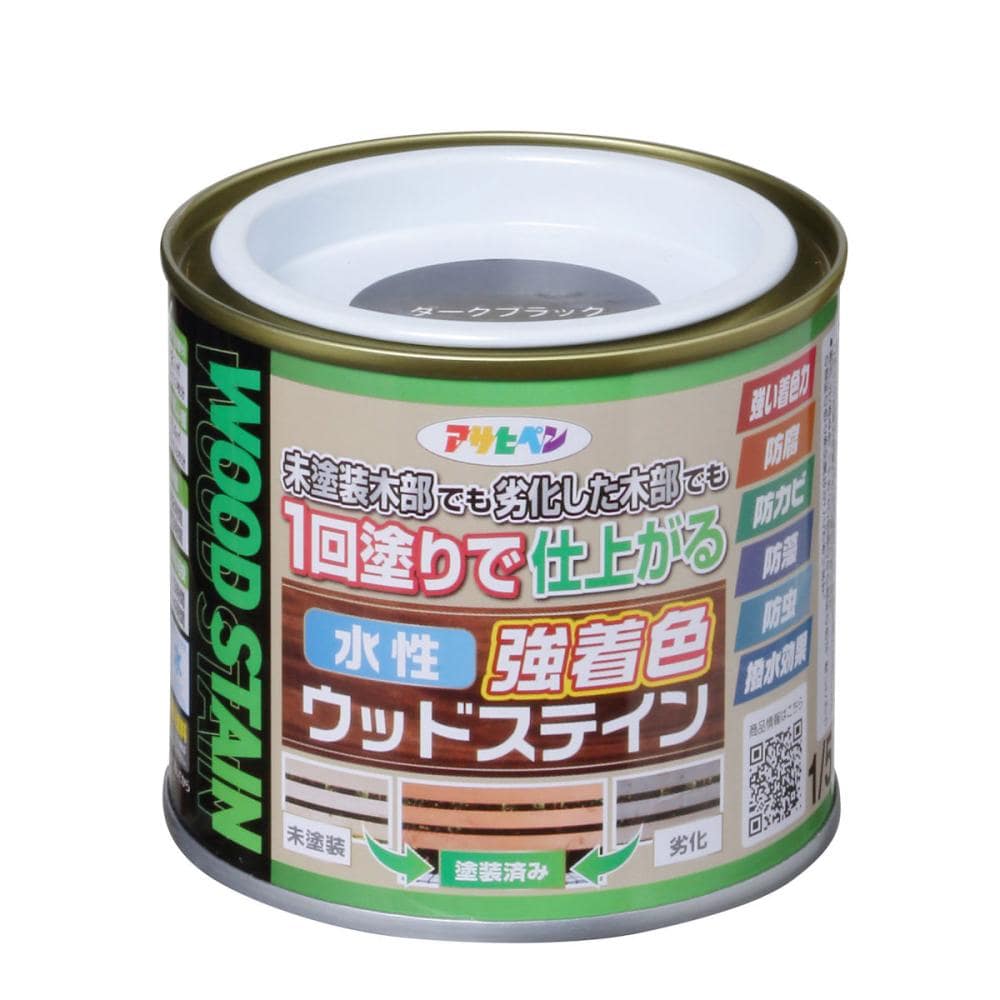 アサヒペン　水性強着色ウッドステイン　ダークブラック　１／５Ｌ