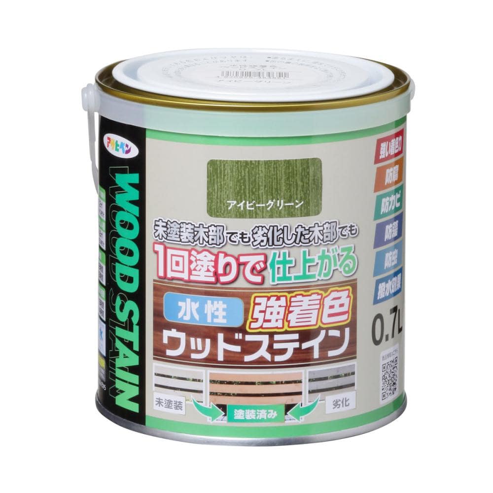 アサヒペン　水性強着色ウッドステイン　アイビーグリーン　０．７Ｌ