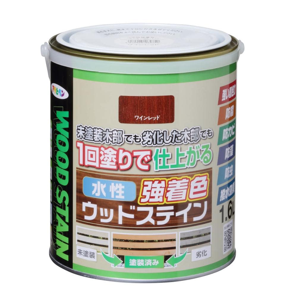 アサヒペン　水性強着色ウッドステイン　ワインレッド　１．６Ｌ