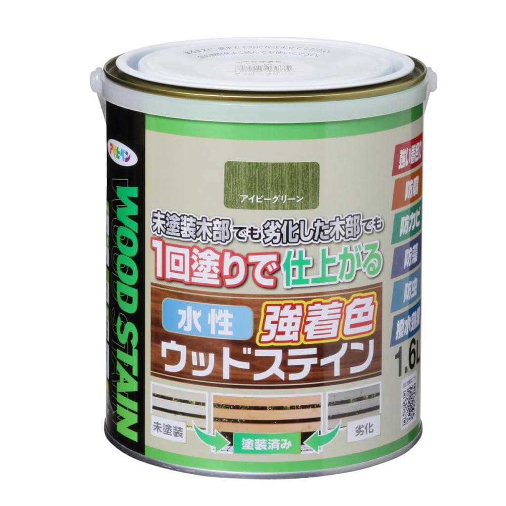 アサヒペン　水性強着色ウッドステイン　アイビーグリーン　１．６Ｌ