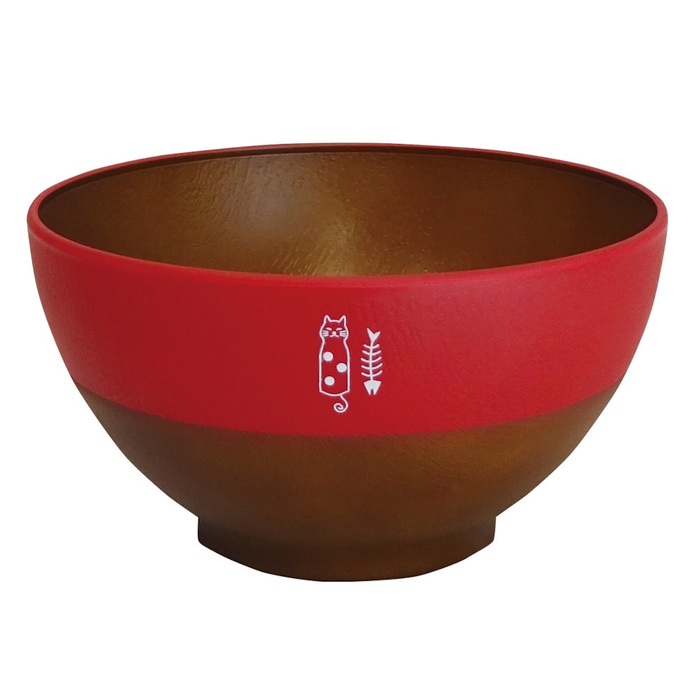 田中箸店　おとぼけ猫ボウル　レンジ対応　レッド