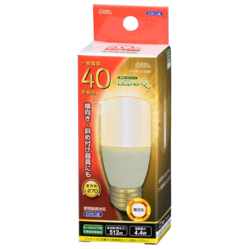 オーム電機　ＬＥＤ電球　Ｔ型　Ｅ２６　４０型相当　電球色