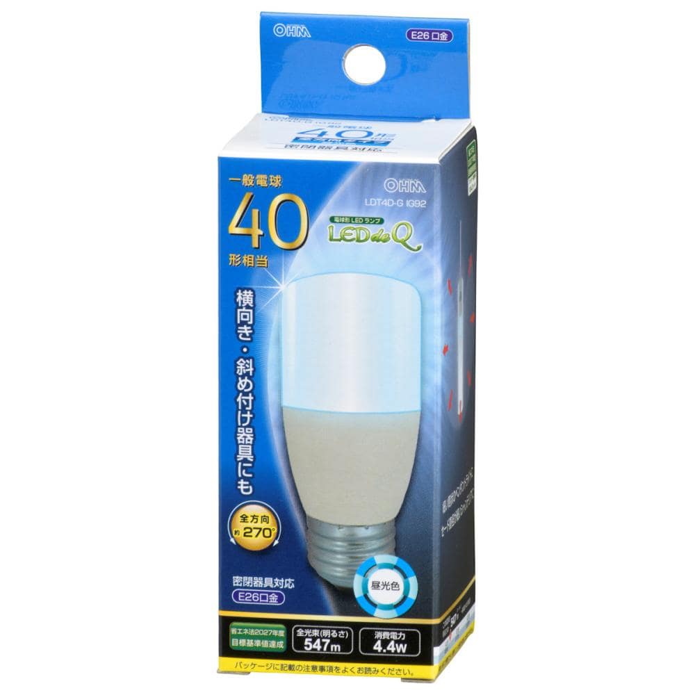 オーム電機　ＬＥＤ電球　Ｔ型　Ｅ２６　４０型相当　昼光色