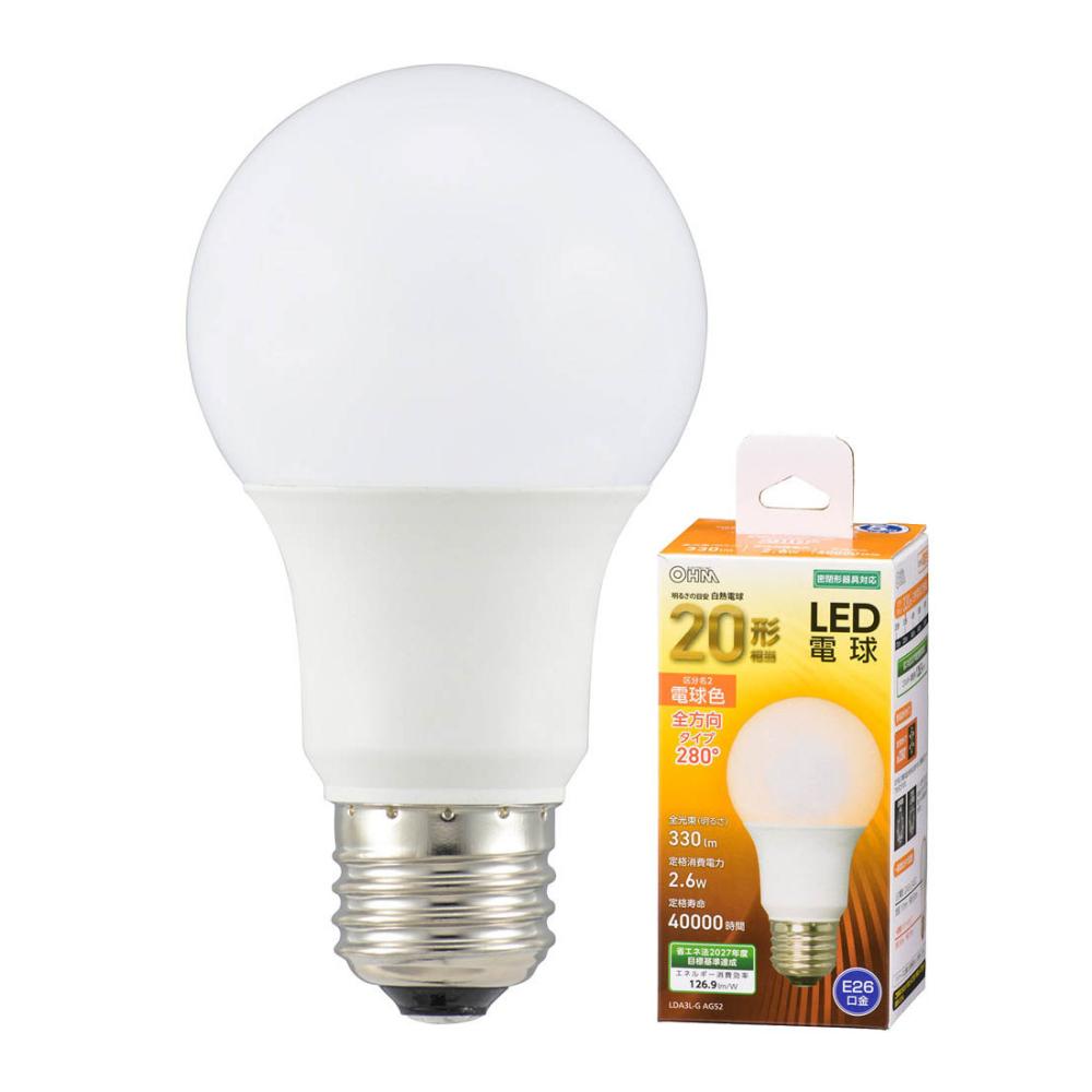 オーム電機　ＬＥＤ電球　２０Ｗ形　電球色　Ｅ２６