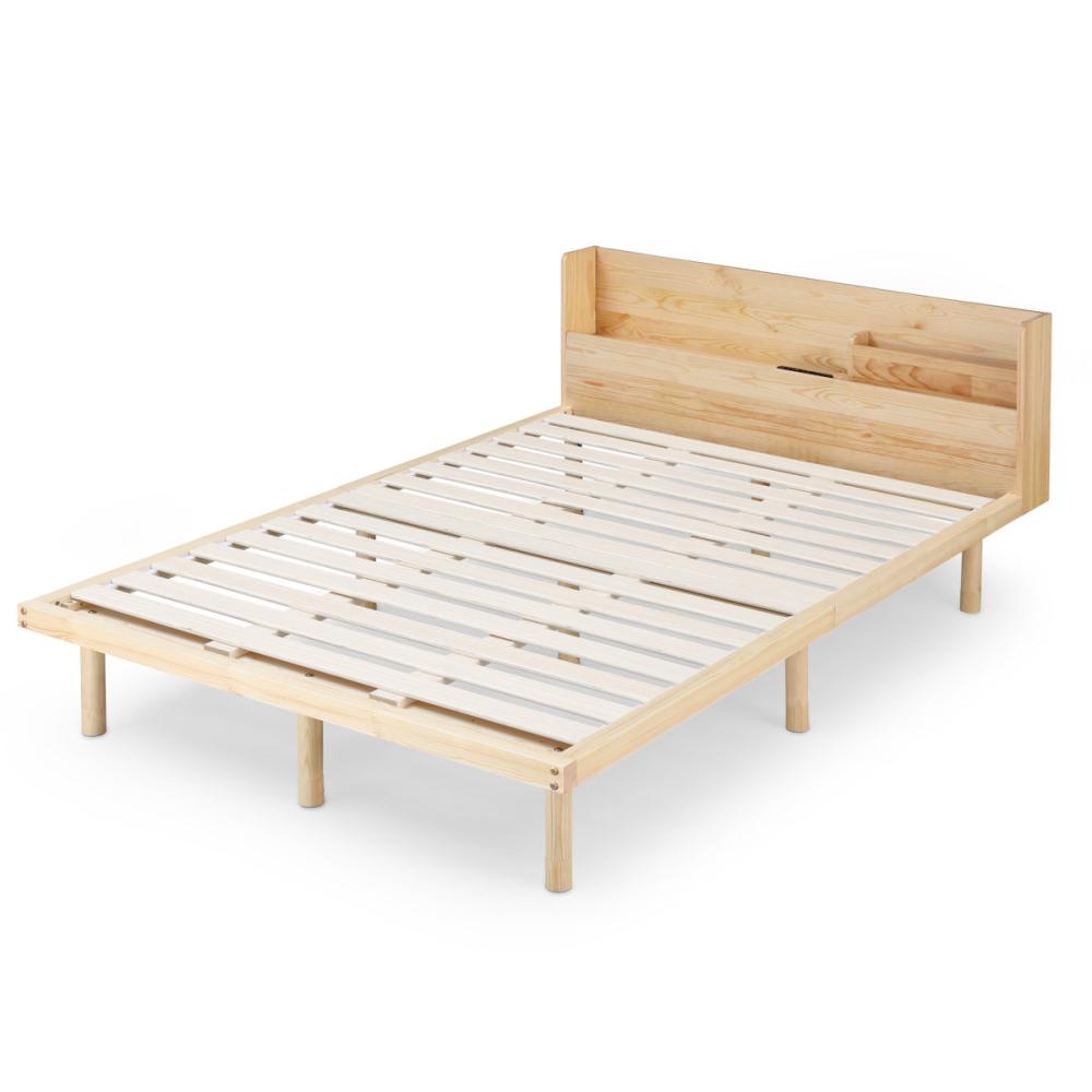 宮付き高耐荷重すのこベッド　コンセント・ＵＳＢポート付き　ダブル　ナチュラル　ＨＷＢＭ－Ｄ