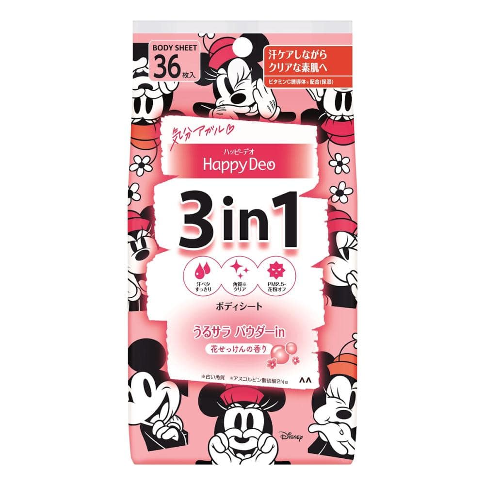 マンダム　ハッピーデオ　３ｉｎ１　ボディシート　うるサラパウダーｉｎ　花せっけんの香り　３６枚入り