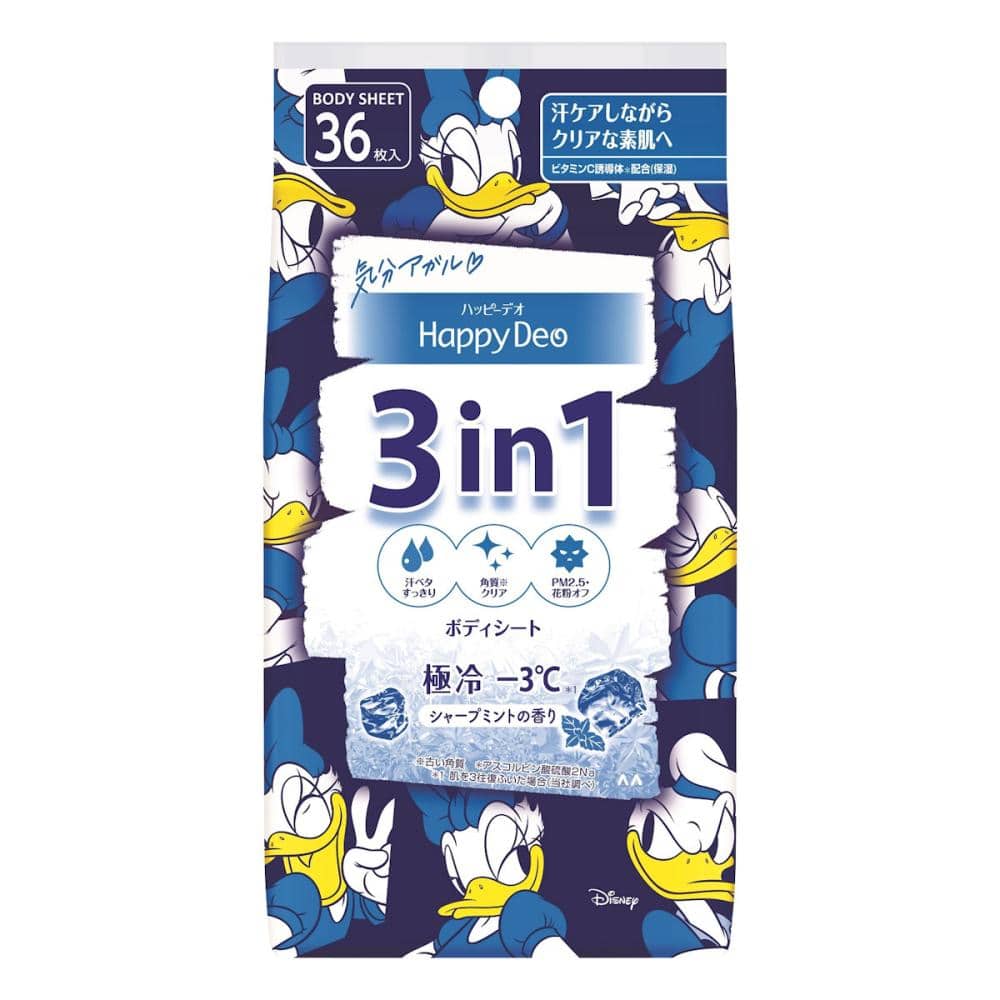 マンダム　ハッピーデオ　３ｉｎ１　ボディシート　極冷　シャープミントの香り　３６枚入り