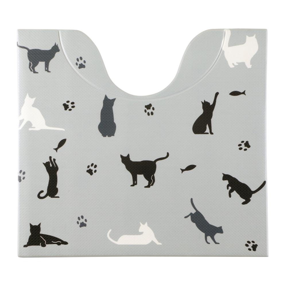 アテーナライフ　簡単お手入れトイレマット　抗菌防臭　ネコ　グレー　６０×５５ｃｍ