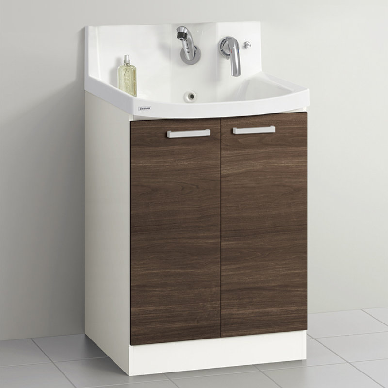 クリナップ　洗面台　ファンシオ　間口６００ｍｍ　高さ８００ｍｍ　開きタイプ　取手シルバー　扉色バーントウォールナット　Ｌ６０ＴＮＴＣＷＣ３ＬＳＩ