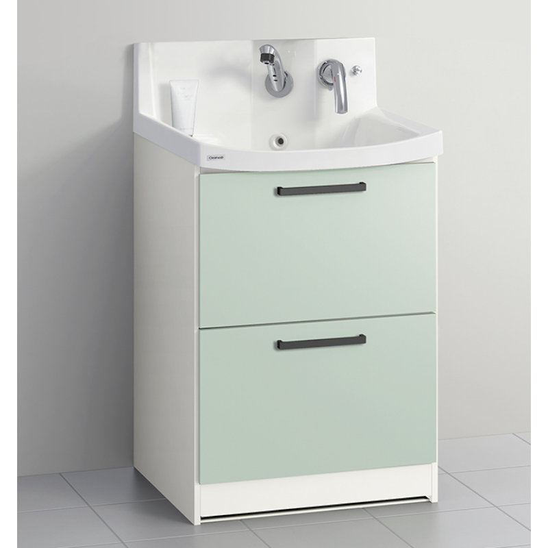 クリナップ　洗面台　ファンシオ　間口６００ｍｍ　高さ８００ｍｍ　オールスライドタイプ　取手ブラック　扉色スムースミントグリーン　Ｌ６０ＦＷＴＣＷＥＱＳＢＩ