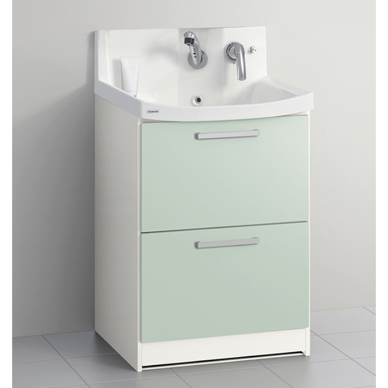クリナップ　洗面台　ファンシオ　間口６００ｍｍ　高さ８００ｍｍ　オールスライドタイプ　取手シルバー　扉色スムースミントグリーン　Ｌ６０ＦＷＴＣＷＥＱＳＳＩ