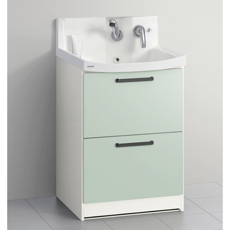 クリナップ　洗面台　ファンシオ　間口６００ｍｍ　高さ８５０ｍｍ　オールスライドタイプ　取手ブラック　扉色スムースミントグリーン　Ｈ６０ＦＷＴＣＷＥＱＳＢＩ
