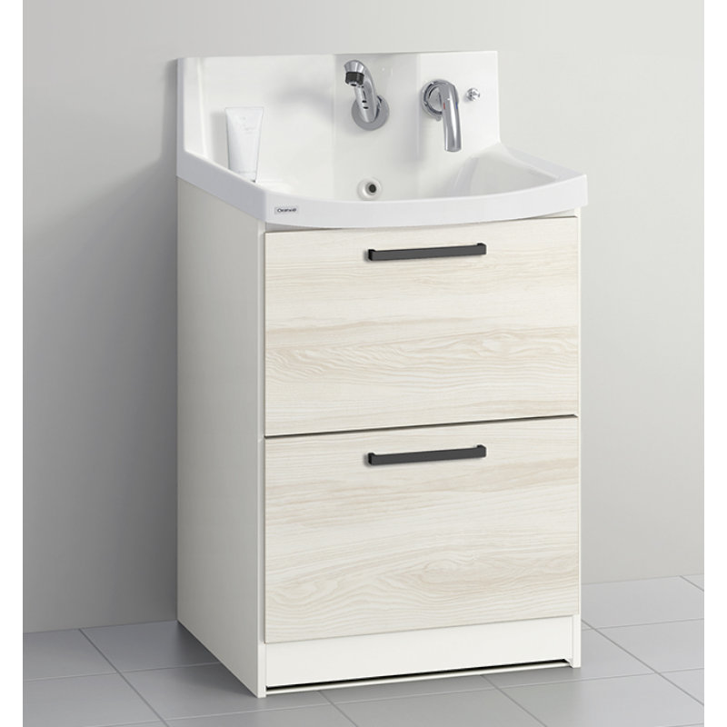 クリナップ　洗面台　ファンシオ　間口６００ｍｍ　高さ８５０ｍｍ　オールスライドタイプ　取手ブラック　扉色ミルクアッシュ　Ｈ６０ＦＷＴＣＷＥ３ＭＢＩ