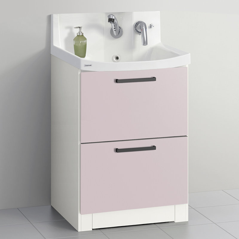 クリナップ　洗面台　ファンシオ　間口６００ｍｍ　高さ８００ｍｍ　オールスライドタイプ　体重計収納付き　寒冷地用　取手ブラック　扉色スムースロゼ　Ｌ６０ＫＷＴＣＷＥＱＵＢＧ　